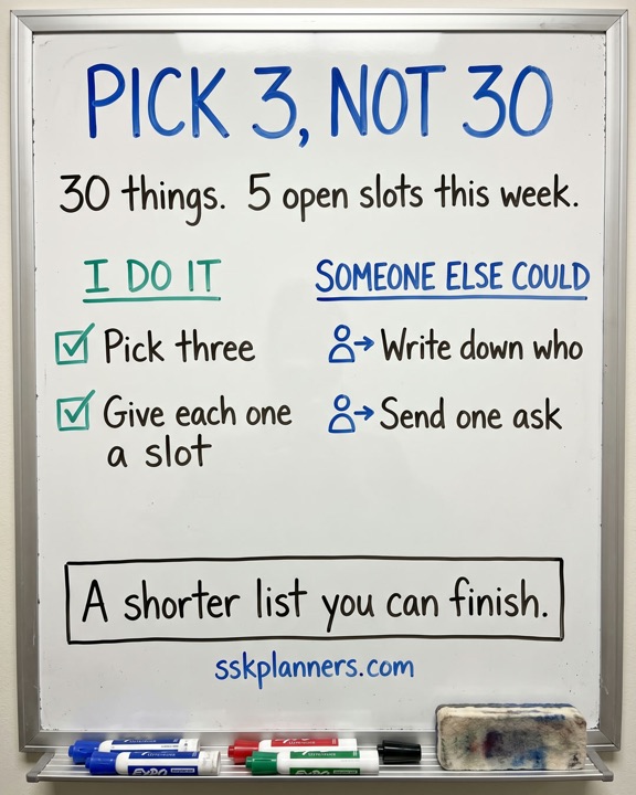 Whiteboard: Pick 3, not 30.